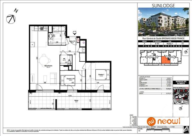 appartement à vendre - 3 pièces - 65.08 m2 - BRIGNAIS - 69 - RHONE-ALPES - Century 21 Identité Immobilier