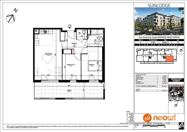 appartement à vendre - 3 pièces - 59.72 m2 - BRIGNAIS - 69 - RHONE-ALPES - Century 21 Identité Immobilier