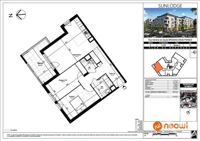appartement à vendre - 3 pièces - 66.77 m2 - BRIGNAIS - 69 - RHONE-ALPES - Century 21 Identité Immobilier
